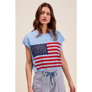 SO ME Fourth Of July American Flag Boxy Fit Sweater Top